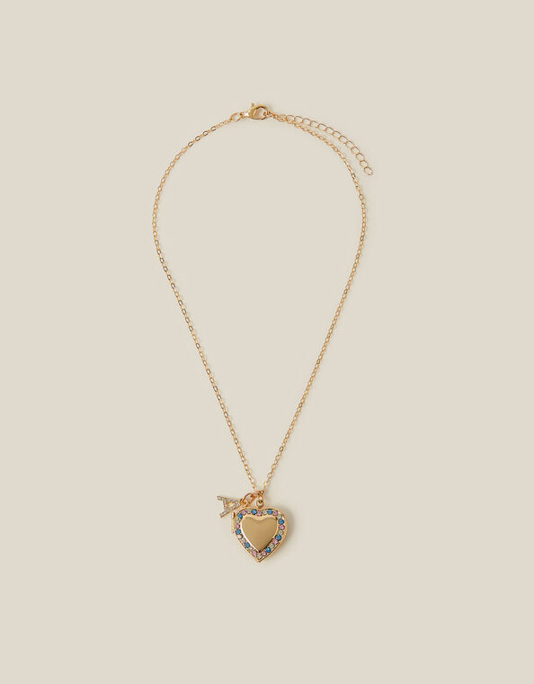 Initial Sparkle Heart Locket Necklace, Gold (GOLD), large