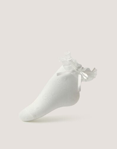 Bow Frilly Socks, White (WHITE), large
