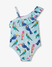 Hatley Bird Print Ruffle Swimsuit, Blue (TURQUOISE), large