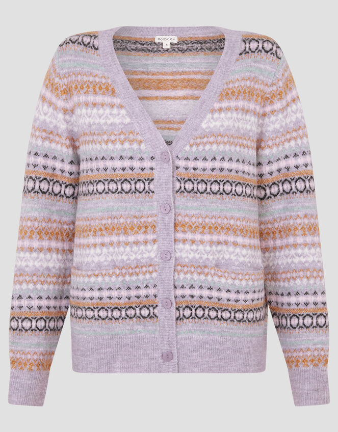 Fliss Fair Isle Cardigan, Purple (LILAC), large