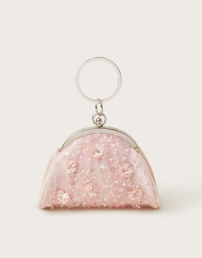Embroidered Tulle Bangle Mini Bag, Pink (PINK), large