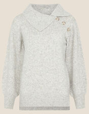 Serenity Split Neck Knit Jumper, Grey (GREY), large