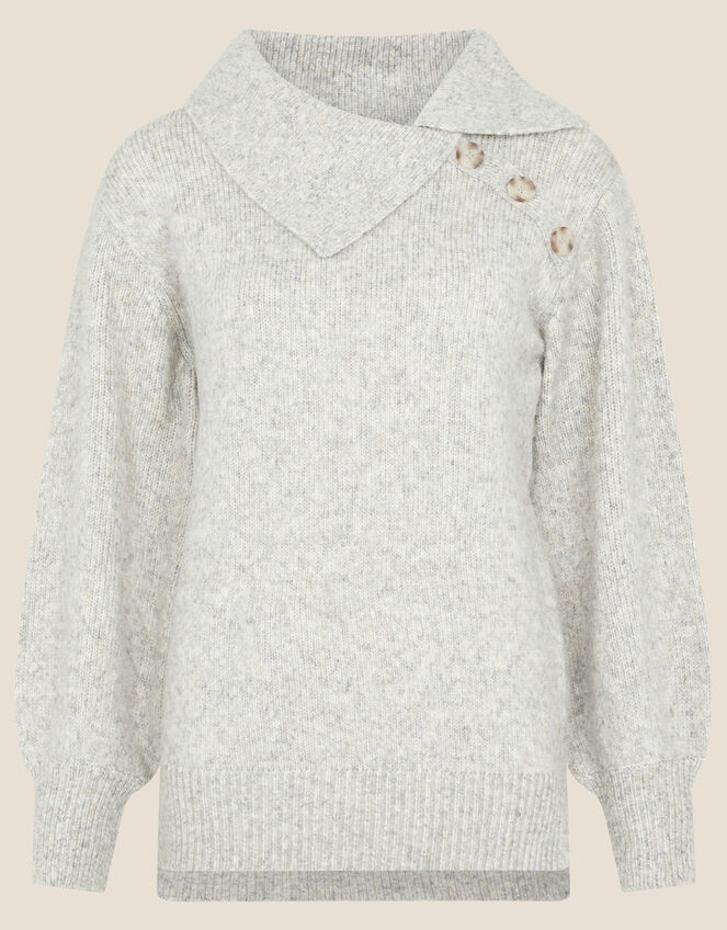 Serenity Split Neck Knit Jumper, Grey (GREY), large