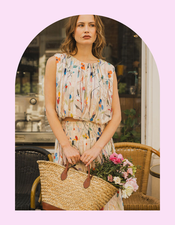 Traffic People Whispers Print Top, Cream (CREAM), large