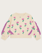 Tulip Print Frilly Sweatshirt, Pink (PINK), large