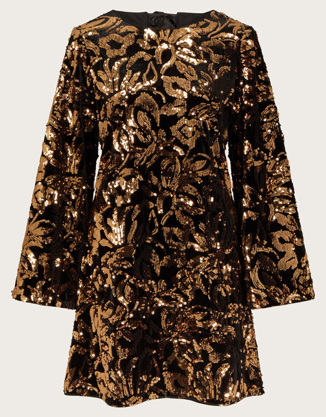 Anna Flute Sleeve Sequin Velvet Mini Dress, Black (BLACK), large