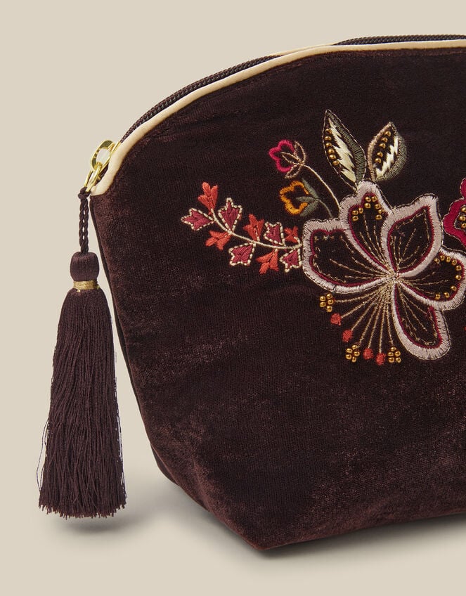 Floral Embroidered Velvet Make Up Bag, , large