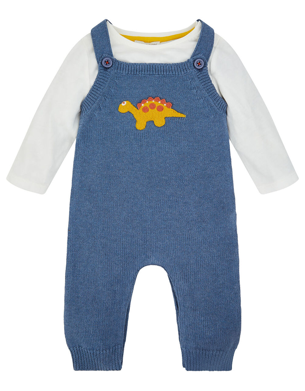 Dino Knit Dungarees Blue Newborn Outfits & Sets Monsoon UK.