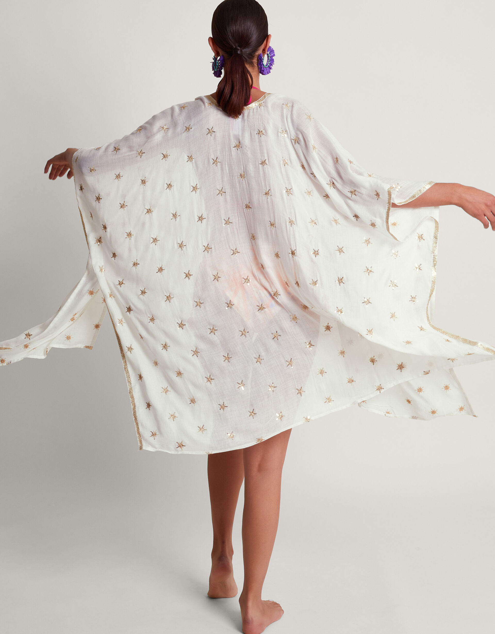 Star Embellished CoverUp Ivory Kaftans & Kimonos Monsoon UK.
