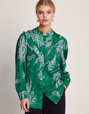 Lucille Satin Print Blouse, Green (GREEN), large