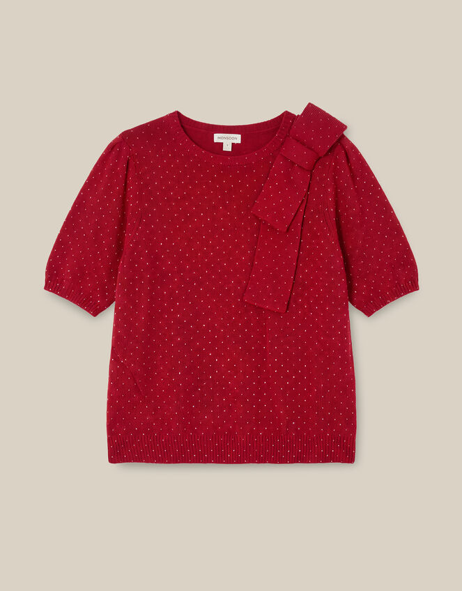 Sue Polka Dot Bow Jumper, Red (RED), large