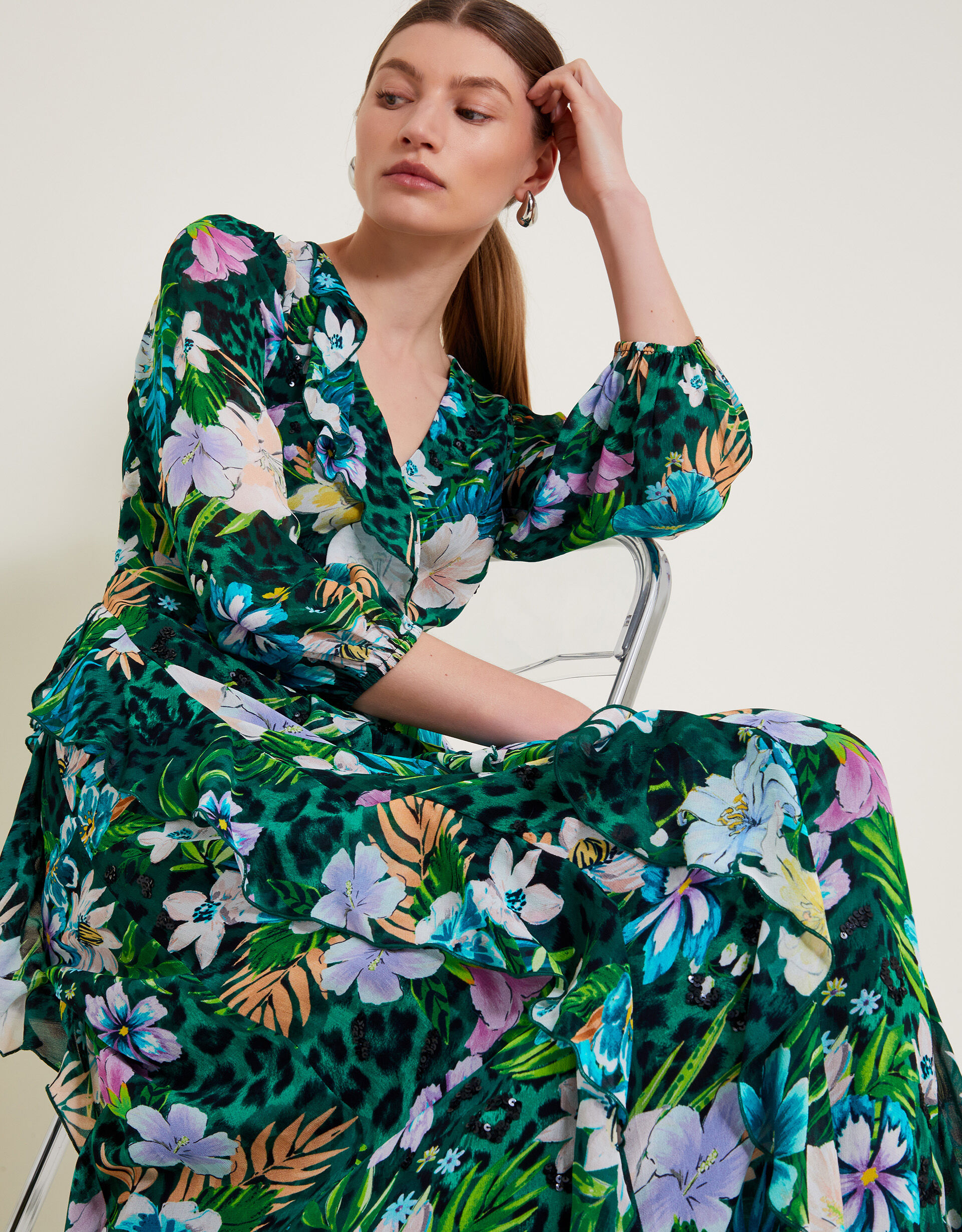 Monsoon green floral dress deals