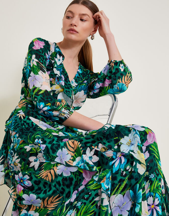 Ani Floral Ruffle Dress, Green (GREEN), large
