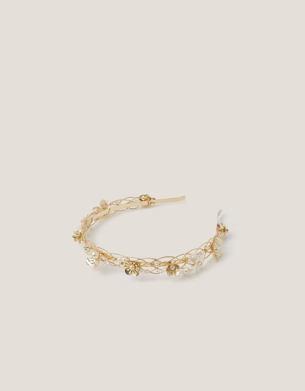 Flower & Pearl Metal Headband, , large
