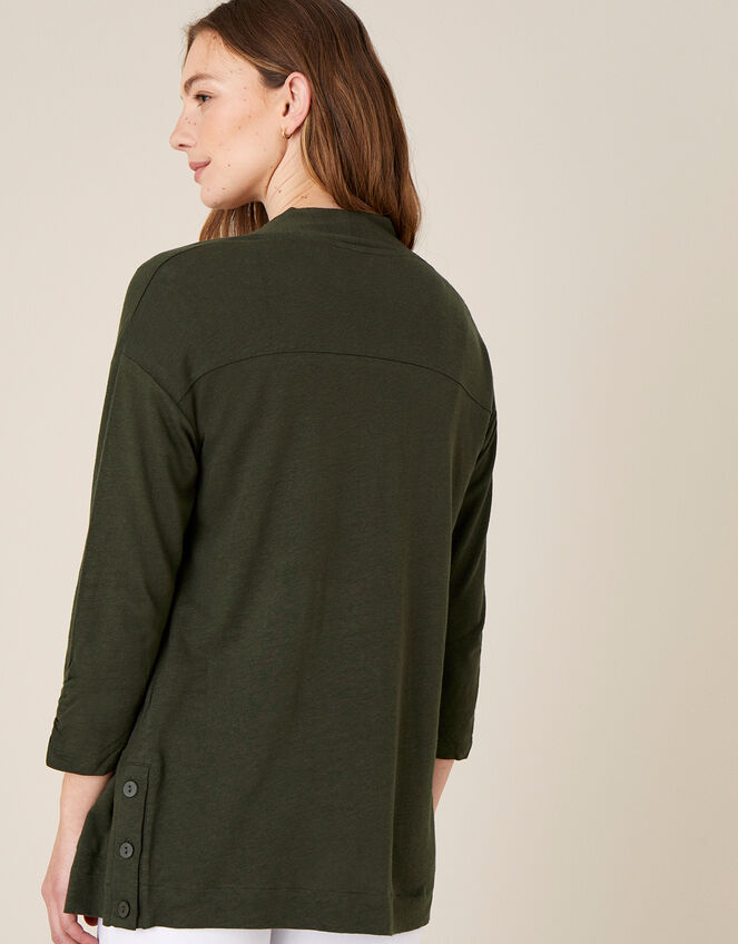 Bonnie Button Cover-Up in Linen Blend , Green (KHAKI), large