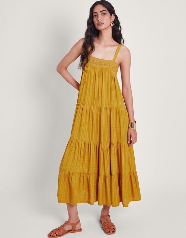 Marlee Tiered Dress, Yellow (MUSTARD), large