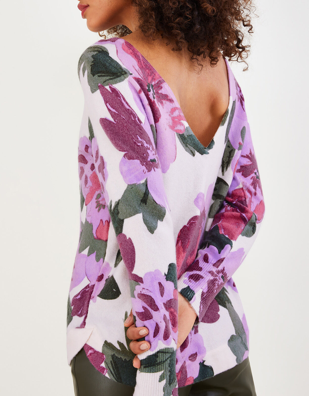 Floral Print V Back Jumper Ivory 
