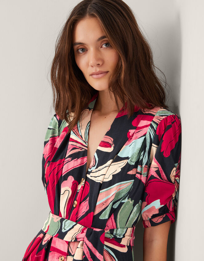 Jemima Floral Midi Shirt Dress, Red (RED), large