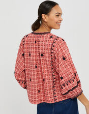 Lilla Embroidered Jacket in Organic Cotton, Orange (CORAL), large