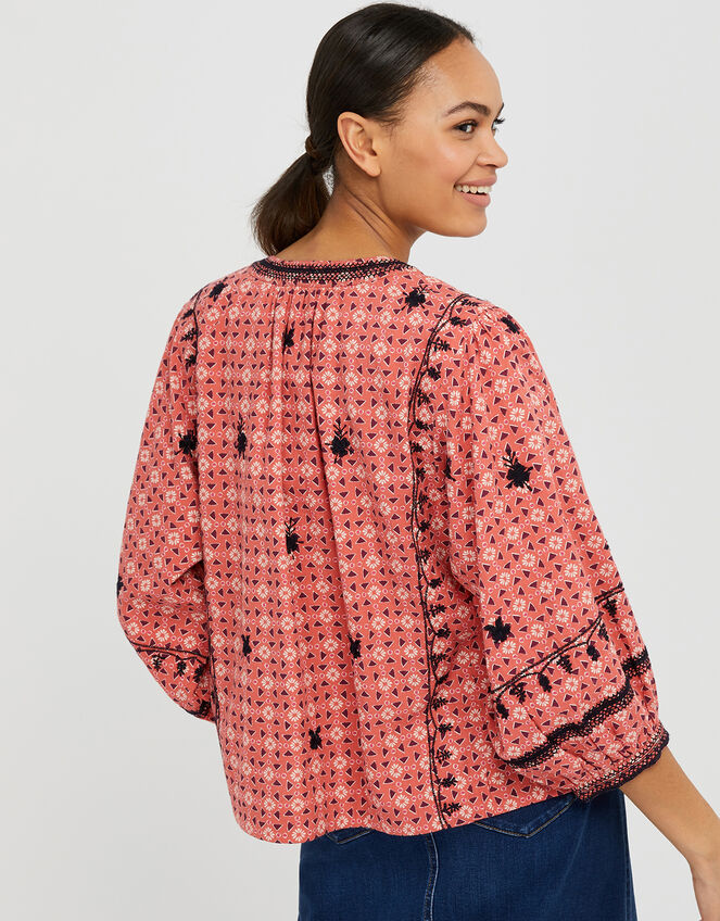 Lilla Embroidered Jacket in Organic Cotton, Orange (CORAL), large