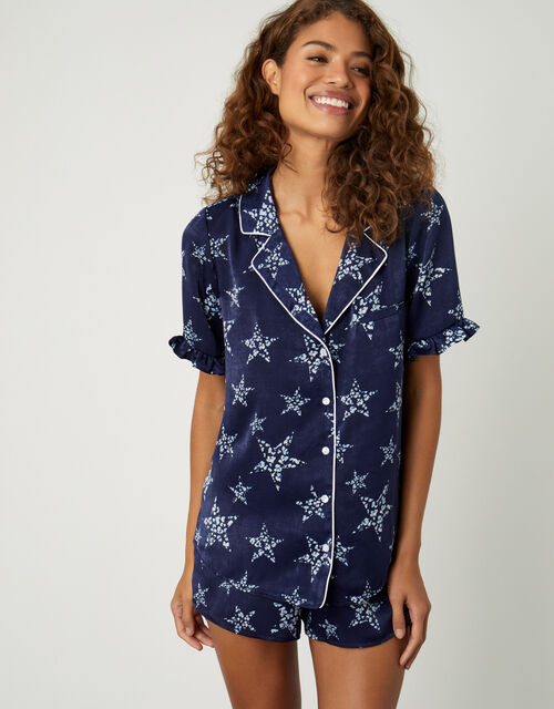 Star Print Short Pyjama Set, Blue (NAVY), large