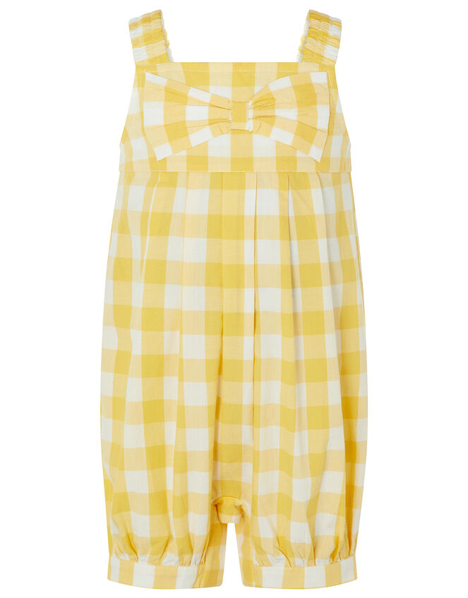 Baby Bow Check Jumpsuit in Pure Cotton, Yellow (YELLOW), large