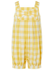 Baby Bow Check Jumpsuit in Pure Cotton, Yellow (YELLOW), large