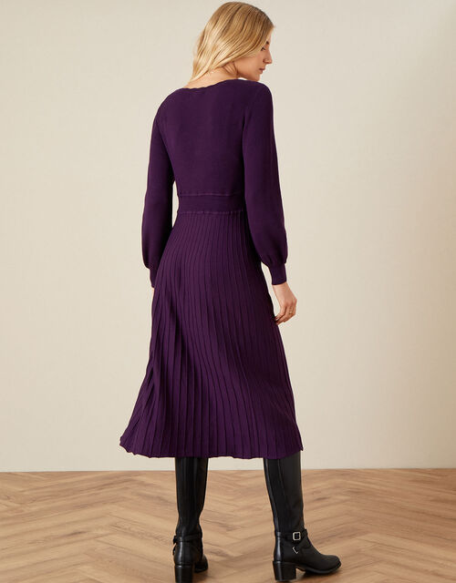 Slash Neck Scallop Dress , Purple (PURPLE), large