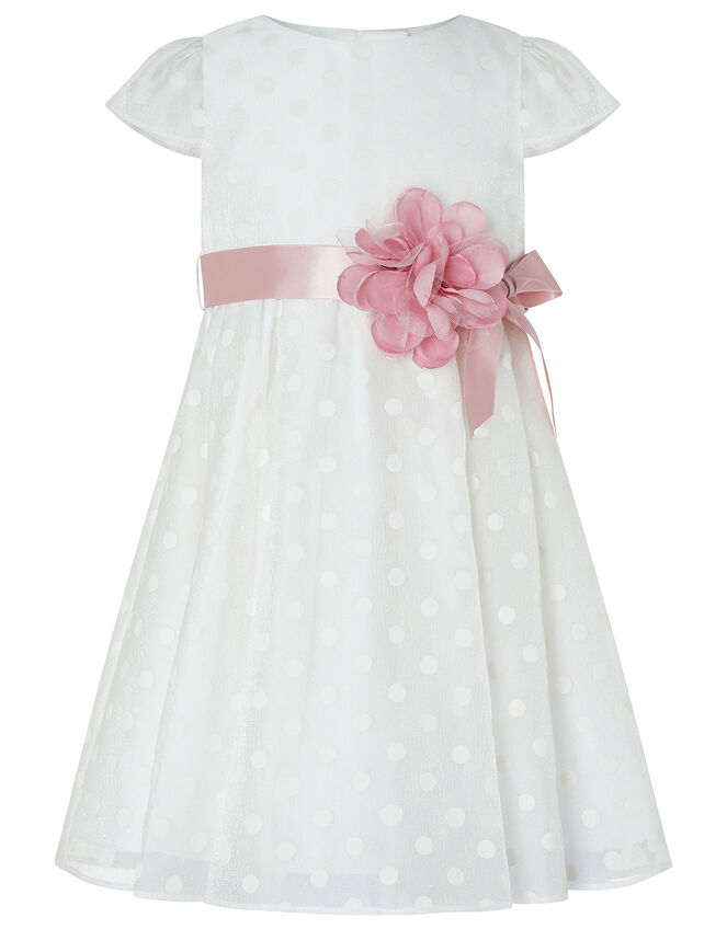 Baby Ingrid Shimmer Spot Dress, White (WHITE), large