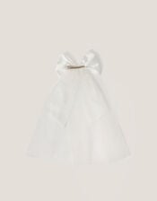 Satin Bow Veil Hair Clip, , large