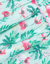 Baby Flamingo Print Romper in Linen Blend, Blue (AQUA), large