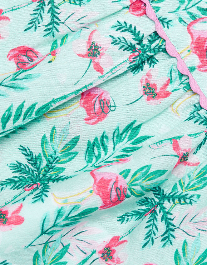 Baby Flamingo Print Romper in Linen Blend, Blue (AQUA), large