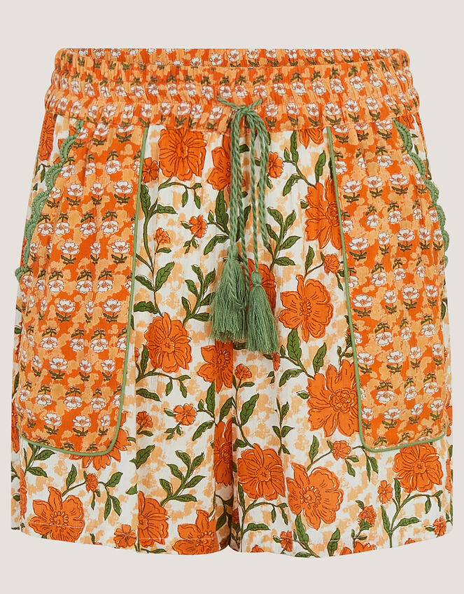 Carris Floral Scallop Shorts, Orange (ORANGE), large