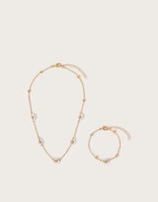Beaded Flower Necklace and Bracelet Set, , large