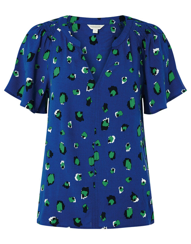Animal V-Neck Top with LENZING™ ECOVERO™, Blue (COBALT), large