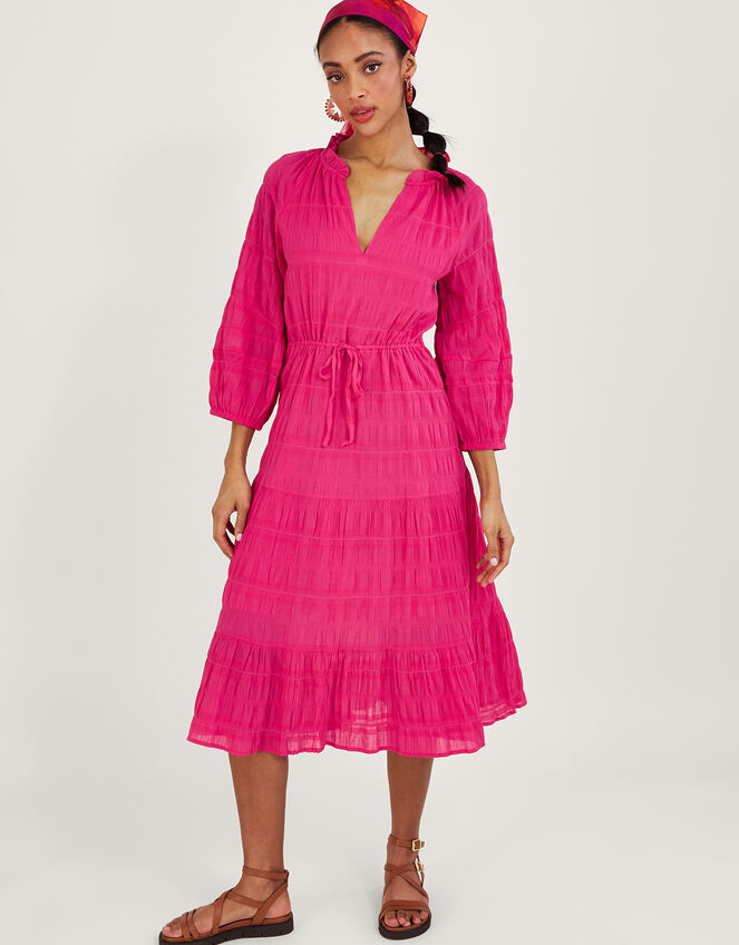 Textured Tiered Smock Dress Pink Day Dresses Monsoon UK.