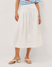 Nicole Cotton Midi Skirt, White (WHITE), large