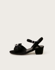 Velvet Sling Back Bow Mini Heels, Black (BLACK), large