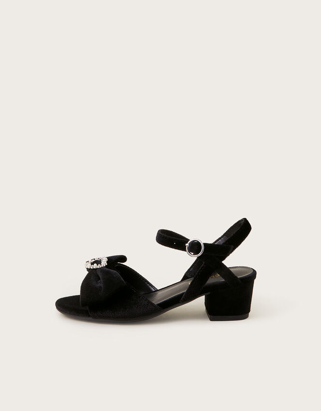Velvet Sling Back Bow Mini Heels, Black (BLACK), large
