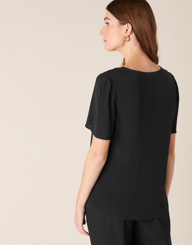 Button Front V-Neck Top, Black (BLACK), large