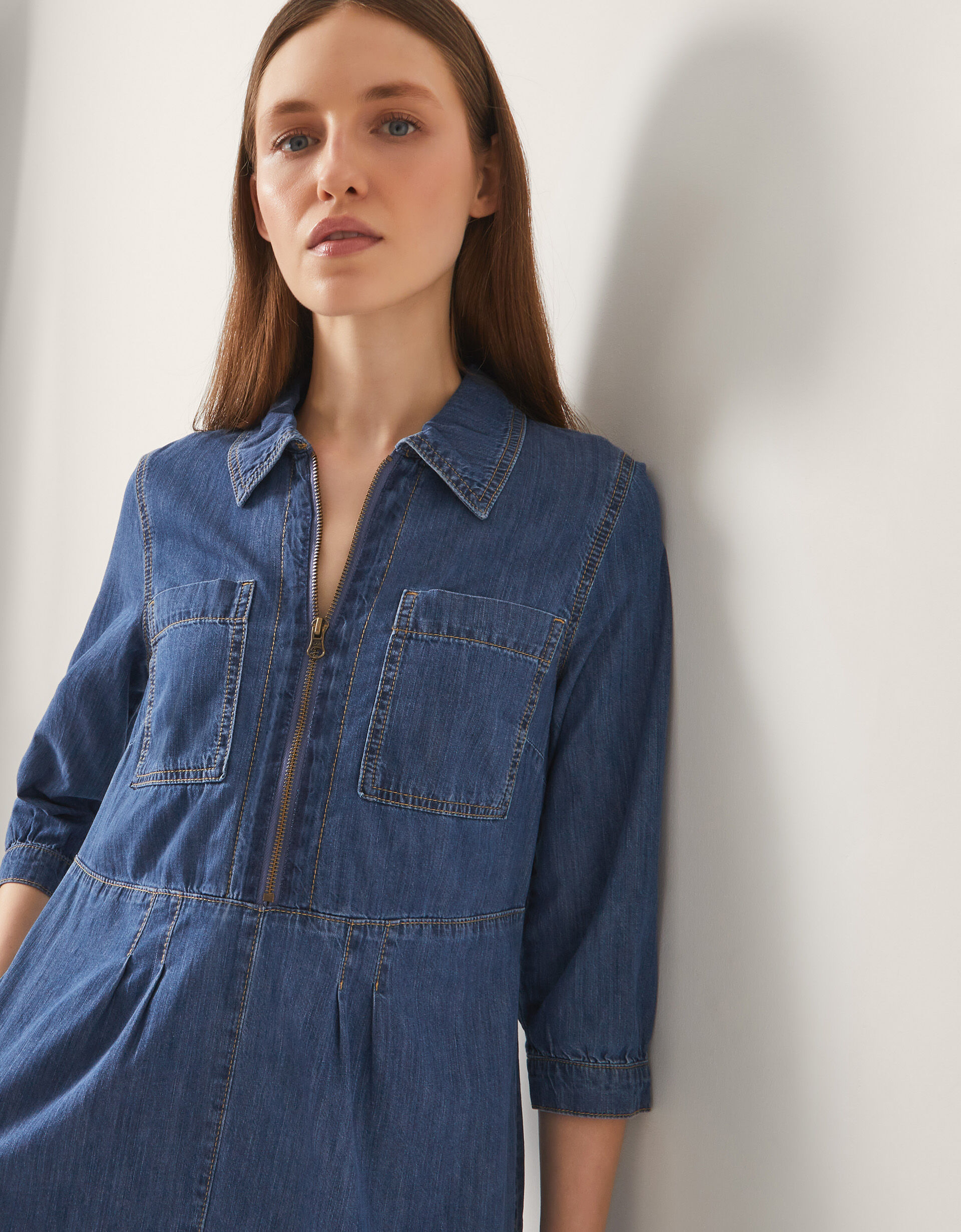Bonnie Zip Denim Shirt Dress Blue