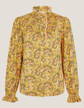 Mabel Paisley Jersey Frill Shirt, Yellow (OCHRE), large