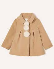 Baby Pom-Pom Hooded Coat, Camel (CAMEL), large