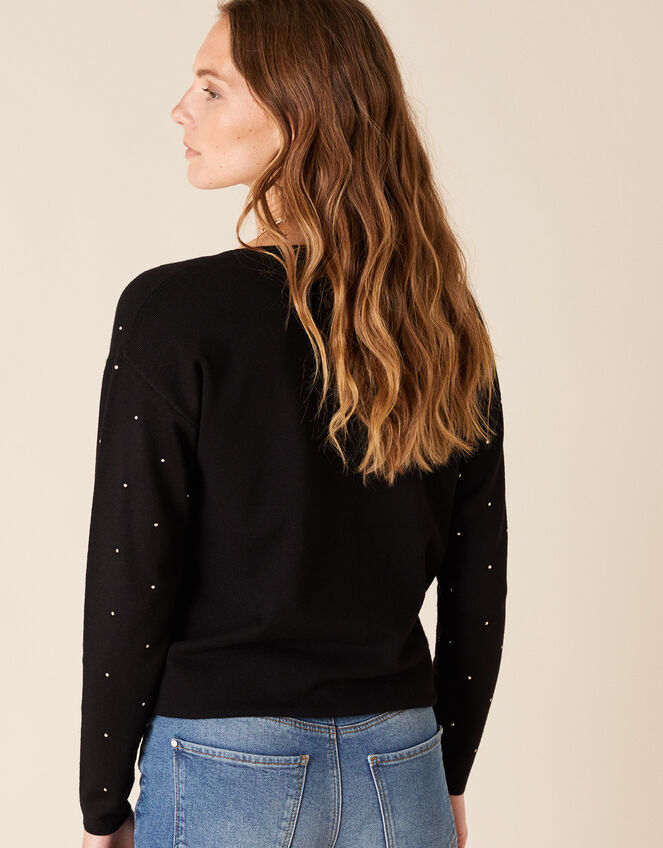 Hotfix Gem Knit Cardigan with Sustainable Viscose, Black (BLACK), large