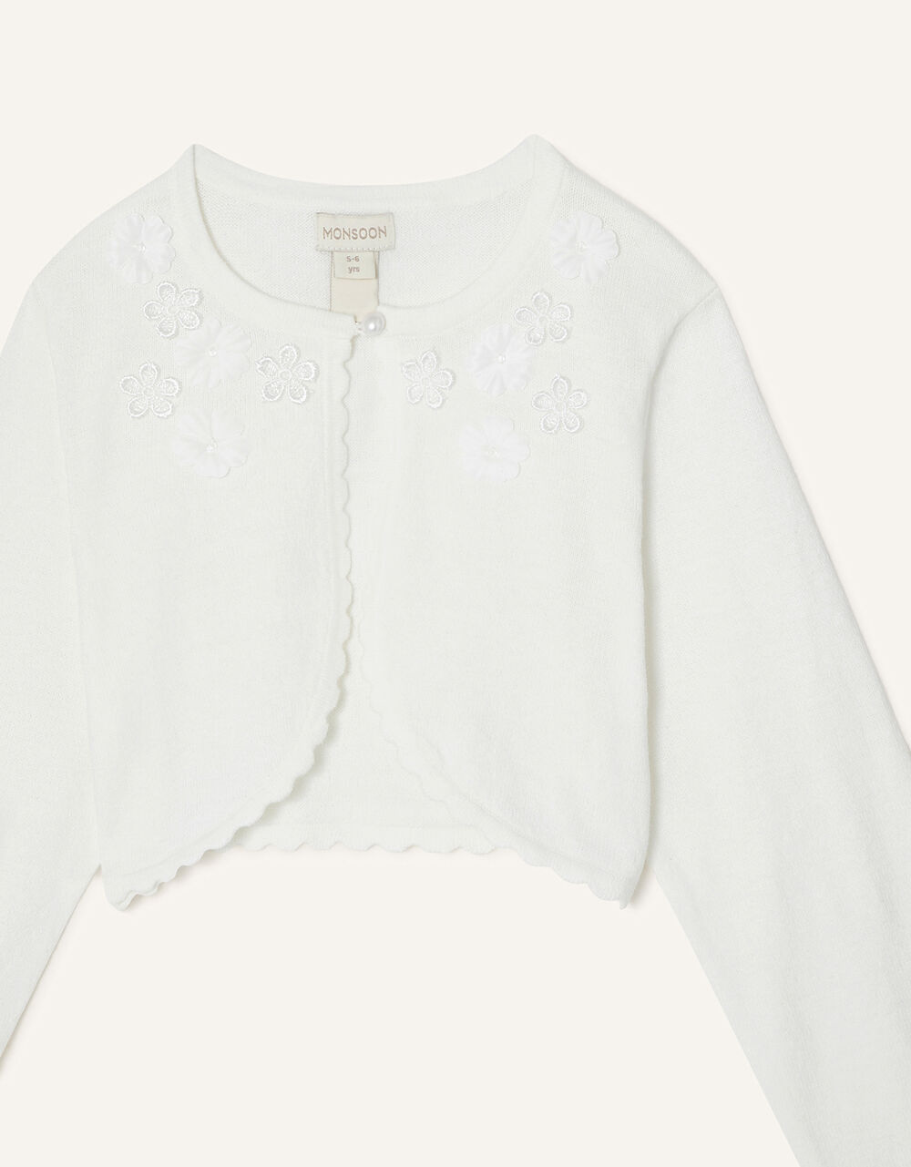 3D Flower Cropped Cardigan Ivory Girls' Cardigans Monsoon UK.