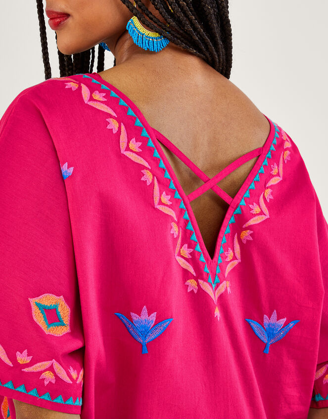 Drop Sleeve Embroidered Top, Pink (PINK), large