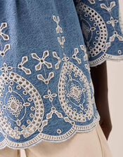 East Coralie Denim Broderie Shirt , Blue (BLUE), large