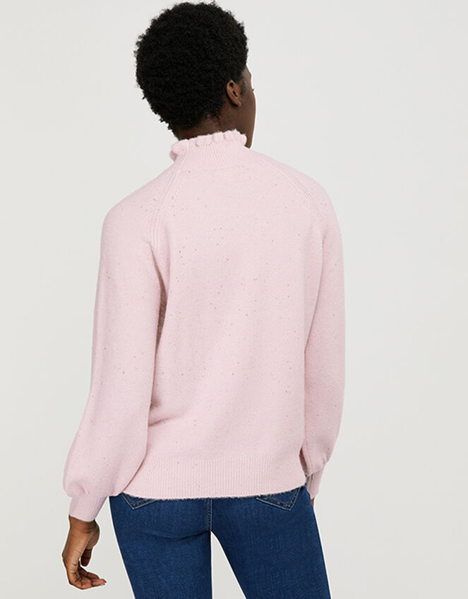 Ruffle Neck Stitchy Knit Jumper, Pink (PINK), large