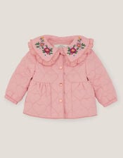 Baby Embroidered Heart Quilted Coat, Pink (PINK), large