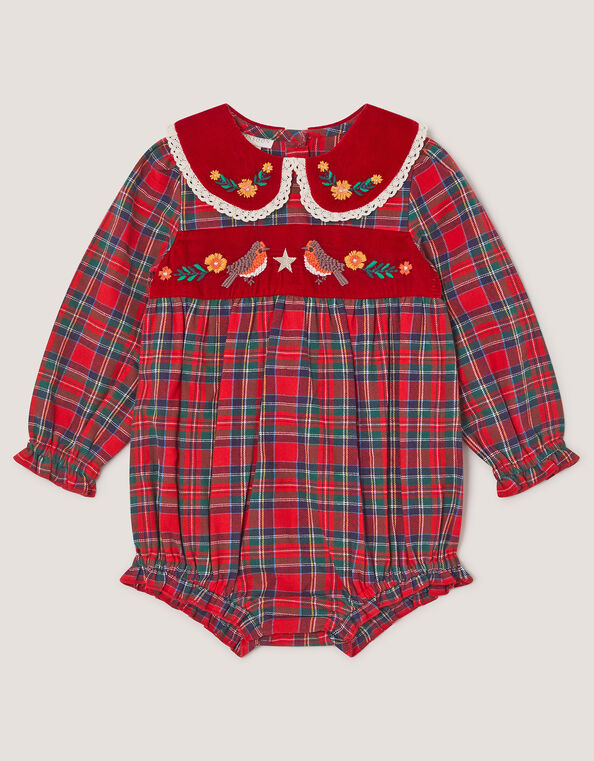 Baby Tartan Christmas Romper, Red (RED), large